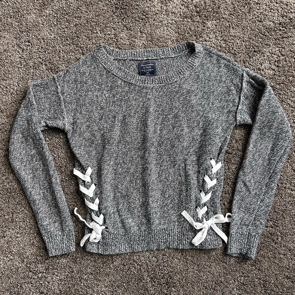 Abercrombie & Fitch Gray Crewneck Sweater with White Side Lace-Up Size XS